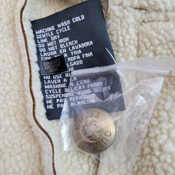 Guess Brown Faux Leather Knee Length Coat Faux Fur Collar Zip Pockets Small - Picture 7 of 13